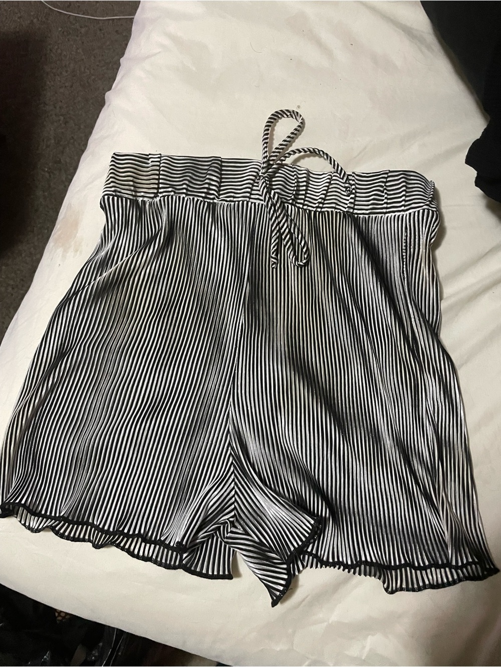 Striped Black & White Drawstring Women's Sleep Shorts